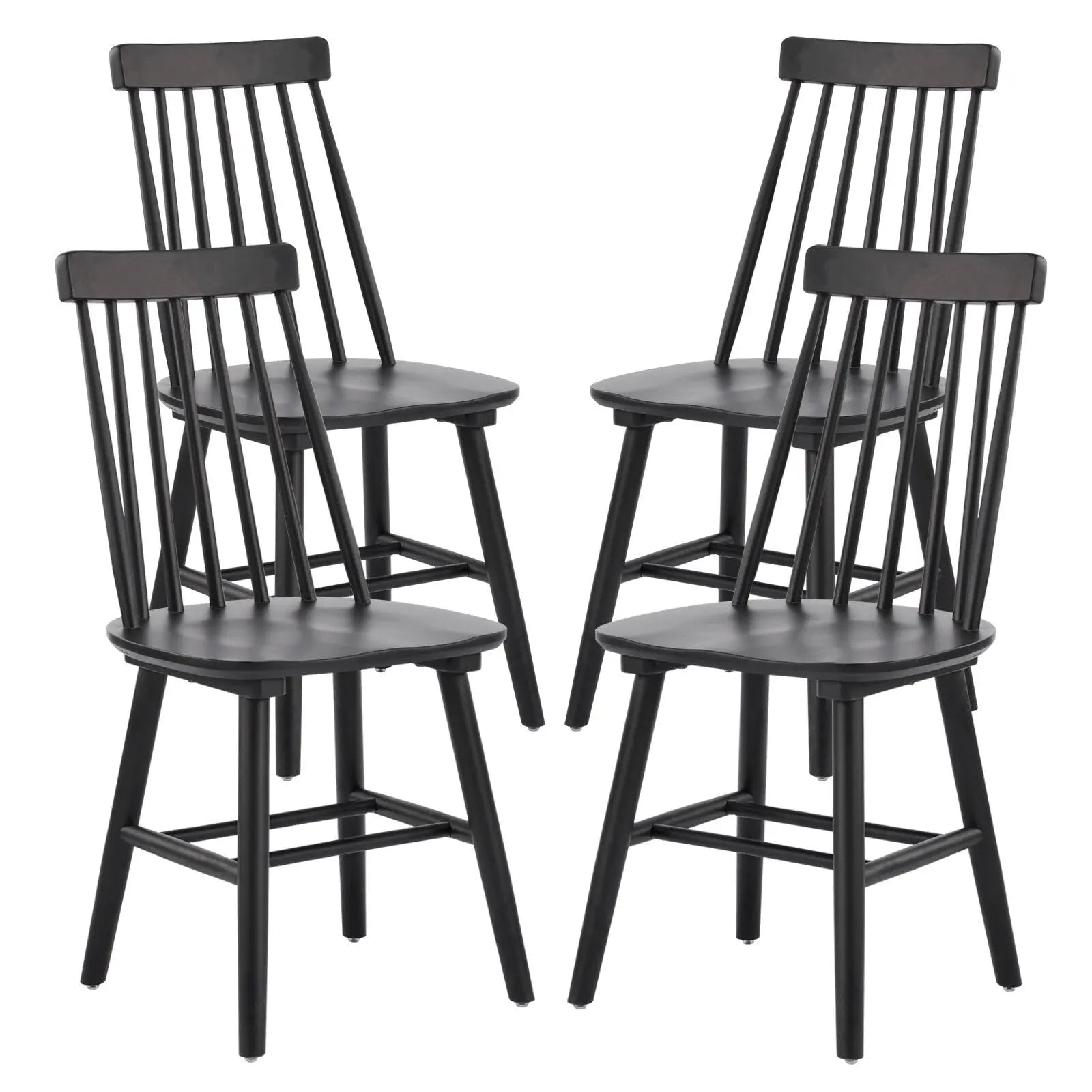 Set of Four Black Solid Wood Windsor Back Dining Side Chairs Homeroots Kitchen & Dining