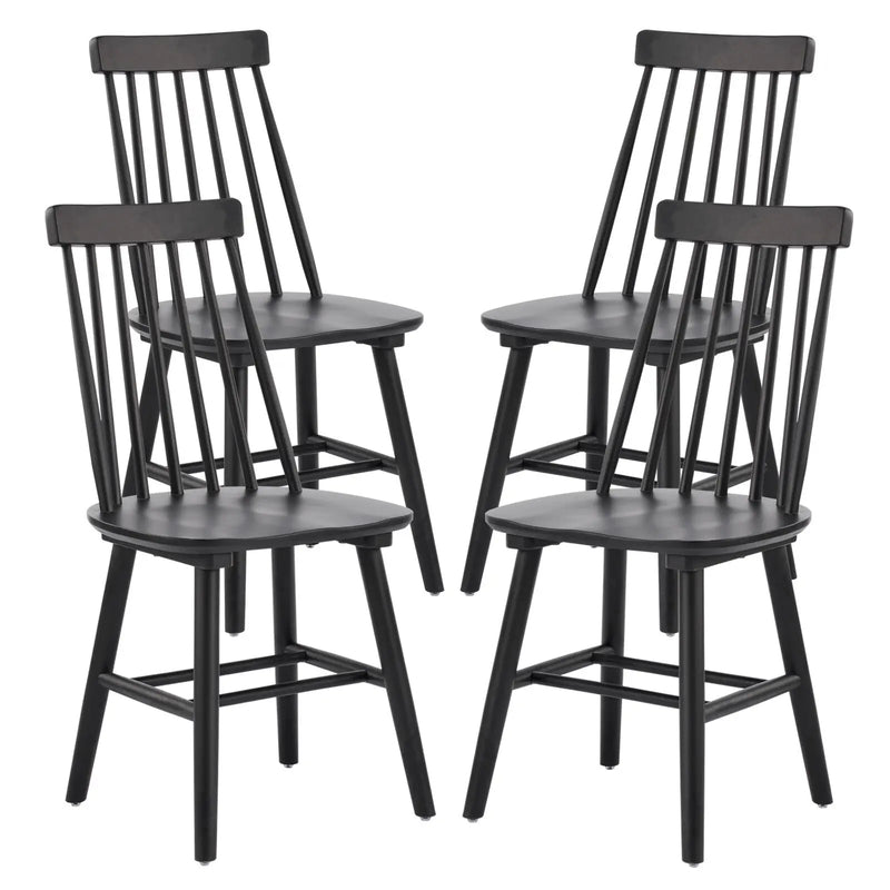 Set of Four Black Solid Wood Windsor Back Dining Side Chairs Homeroots Kitchen & Dining