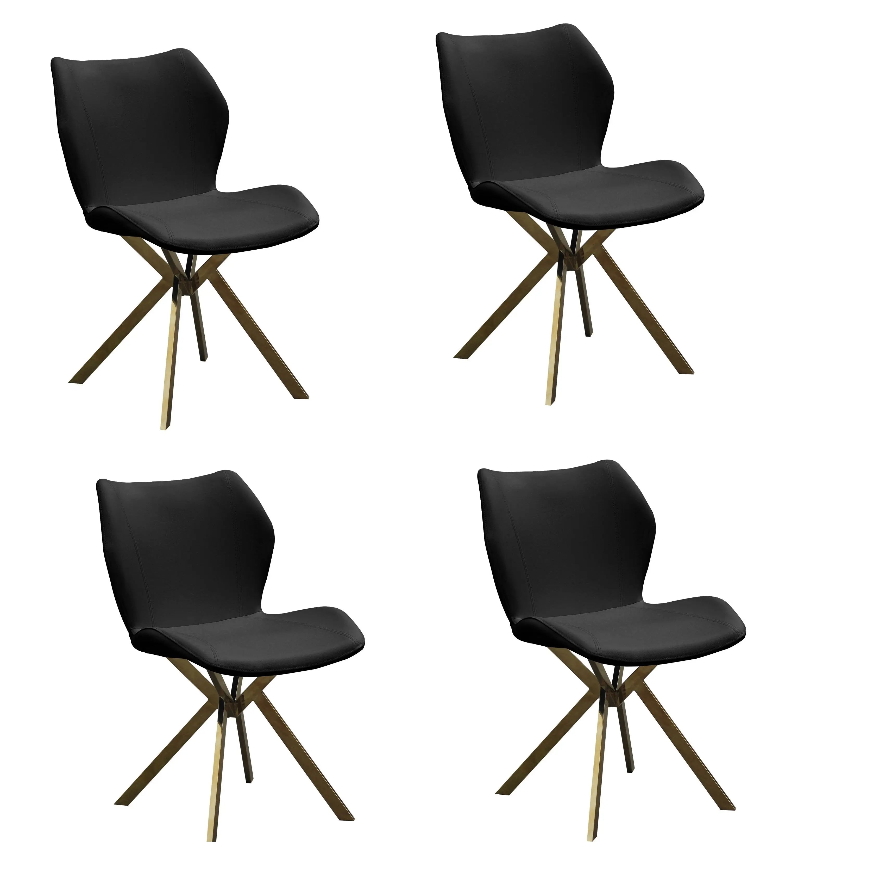 Set of Four Black and Gold Faux Leather Dining Side Chairs Homeroots Kitchen & Dining