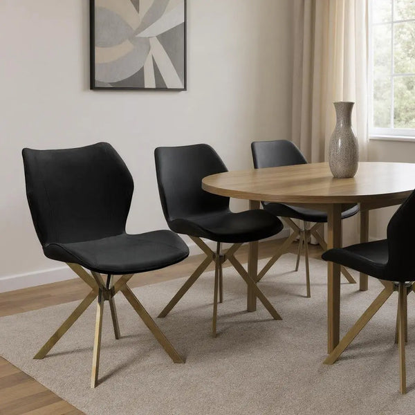 Set of Four Black and Gold Faux Leather Dining Side Chairs Homeroots Kitchen & Dining