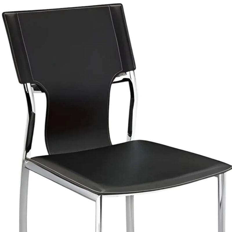 Set of Four Black and Silver Metal and Leather Partially Open Back Dining Side Chairs Homeroots Kitchen & Dining