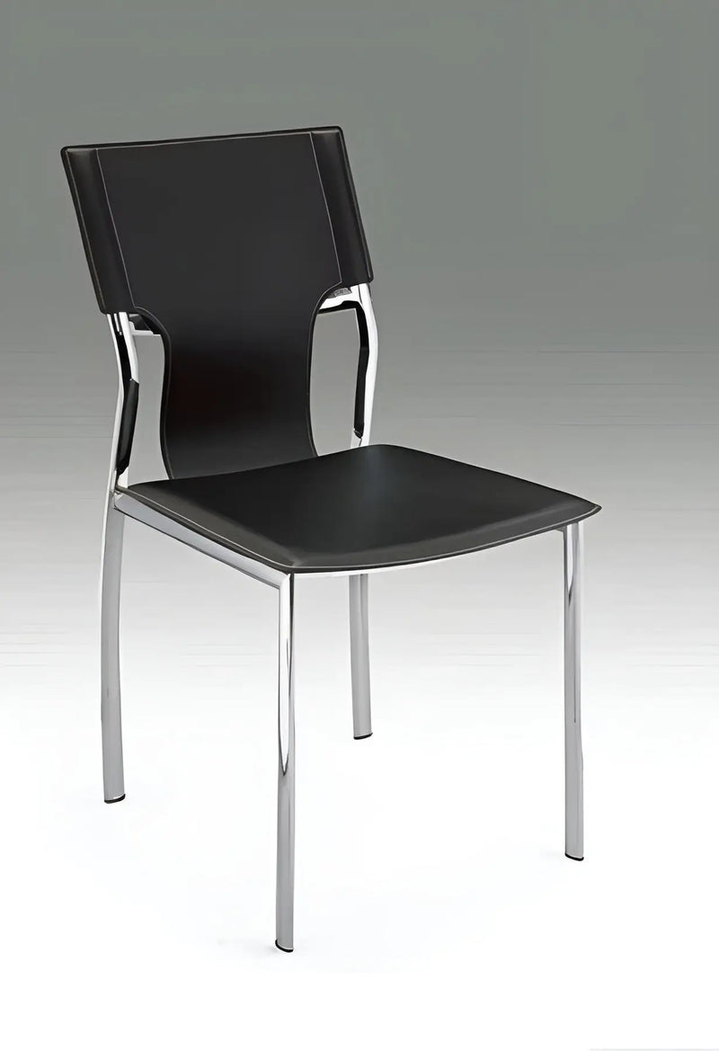 Set of Four Black and Silver Metal and Leather Partially Open Back Dining Side Chairs Homeroots Kitchen & Dining