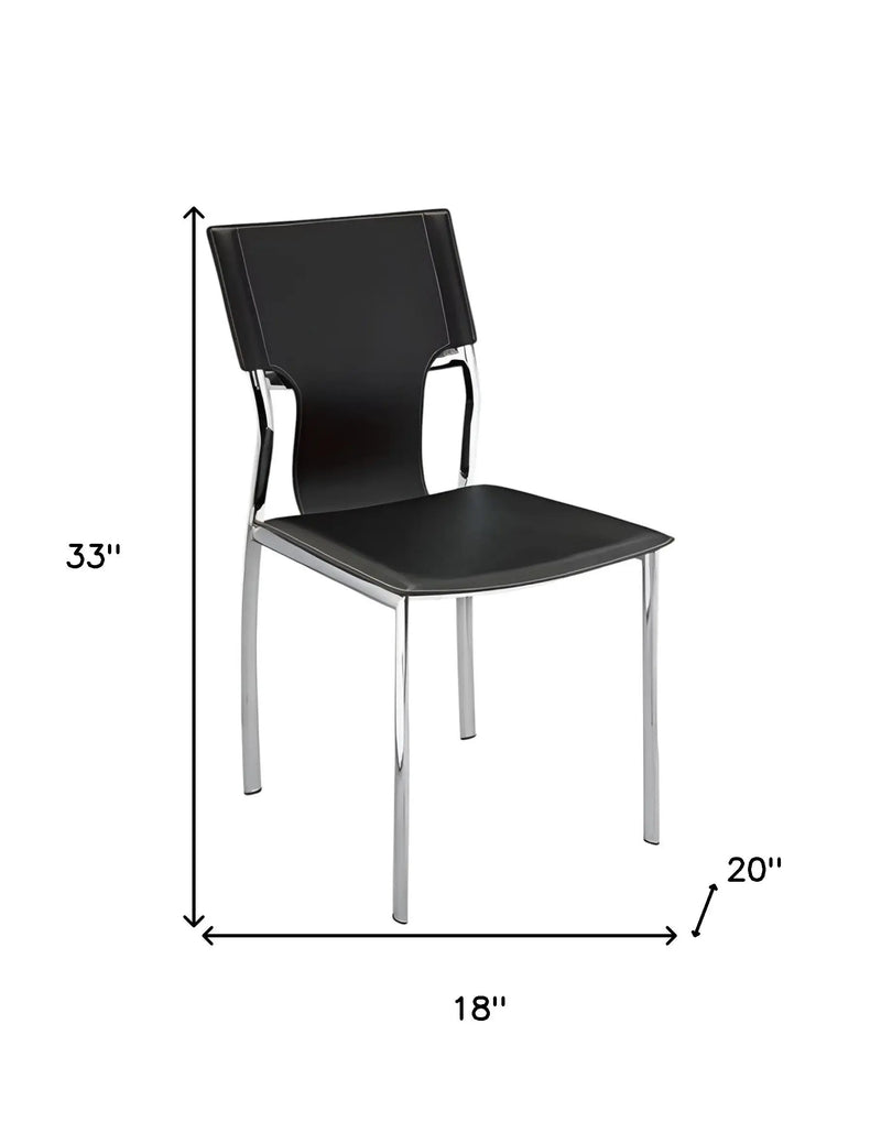 Set of Four Black and Silver Metal and Leather Partially Open Back Dining Side Chairs Homeroots Kitchen & Dining