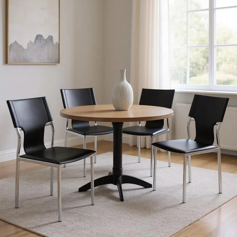 Set of Four Black and Silver Metal and Leather Partially Open Back Dining Side Chairs Homeroots Kitchen & Dining