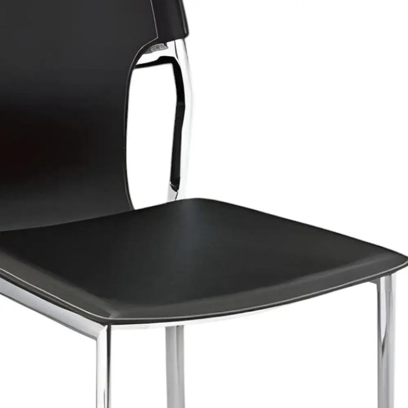 Set of Four Black and Silver Metal and Leather Partially Open Back Dining Side Chairs Homeroots Kitchen & Dining