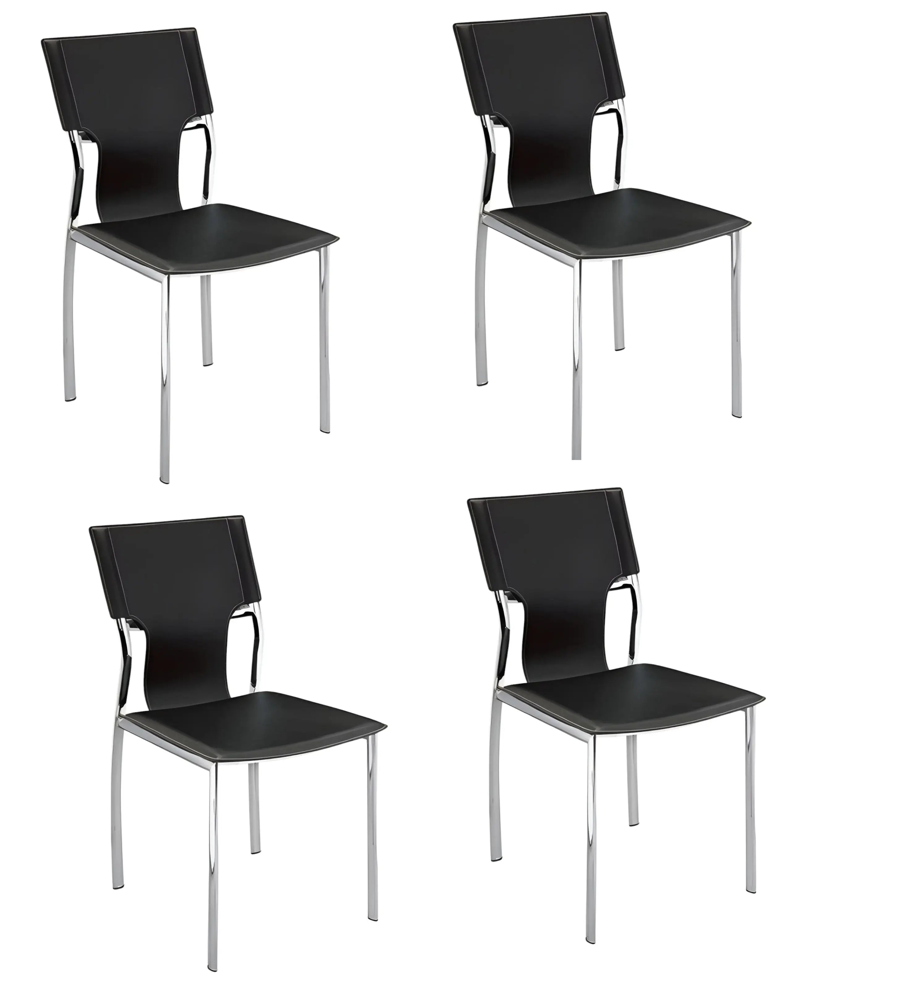 Set of Four Black and Silver Metal and Leather Partially Open Back Dining Side Chairs Homeroots Kitchen & Dining