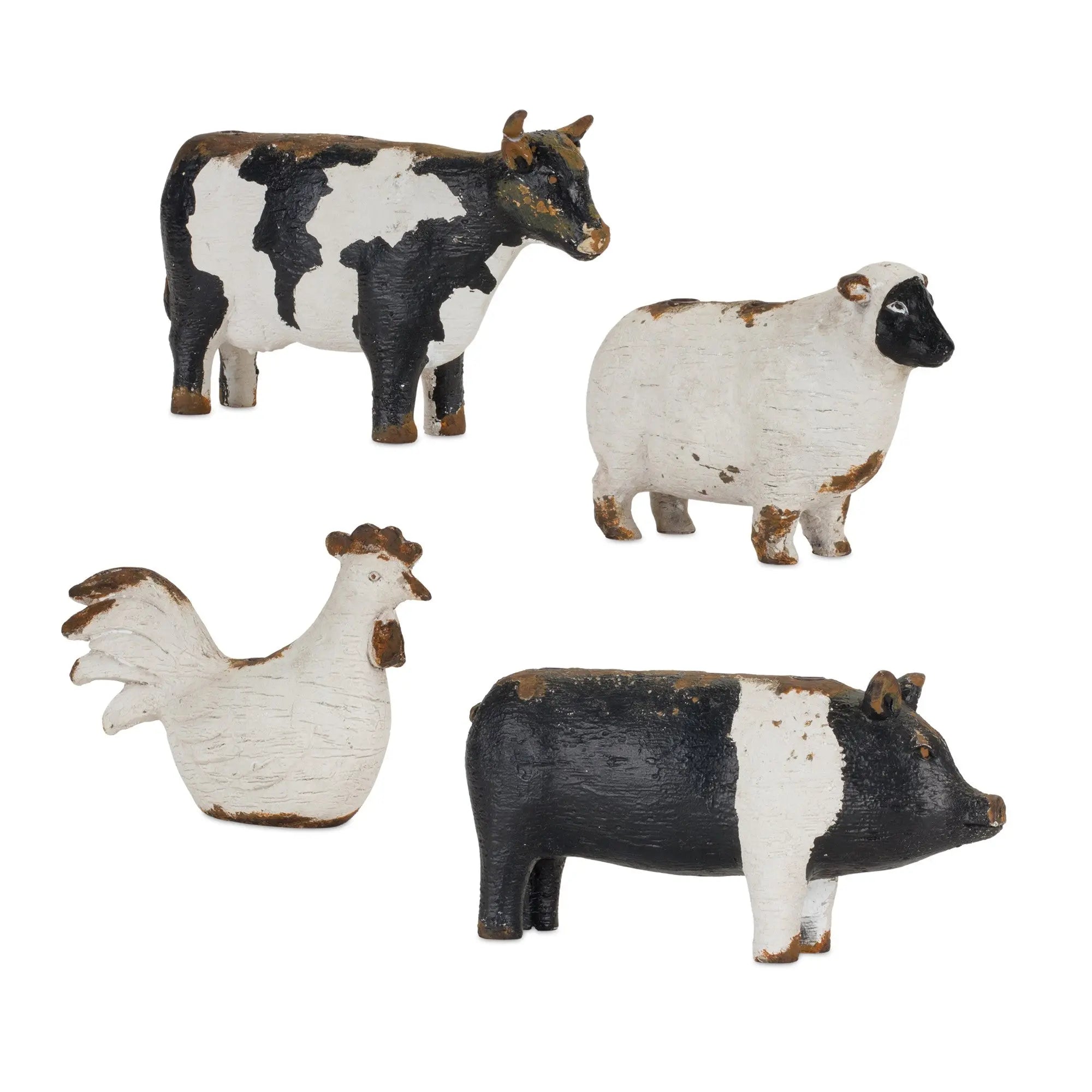 Set of Four Black and White Farm Animal Polyresin Tabletop Candleholders Homeroots Home Decor
