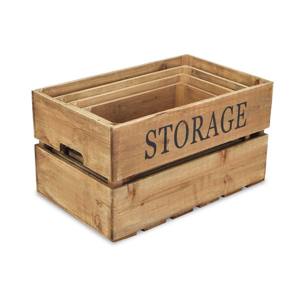 Set of Four Brown Nesting Solid Wood Crate Homeroots Office