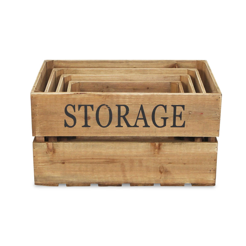Set of Four Brown Nesting Solid Wood Crate Homeroots Office