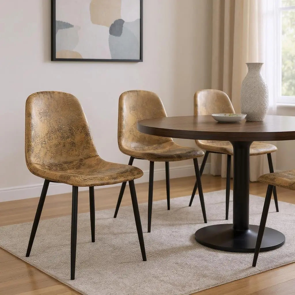 Set of Four Brown and Black Suede and Metal Dining Side Chairs Homeroots Kitchen & Dining