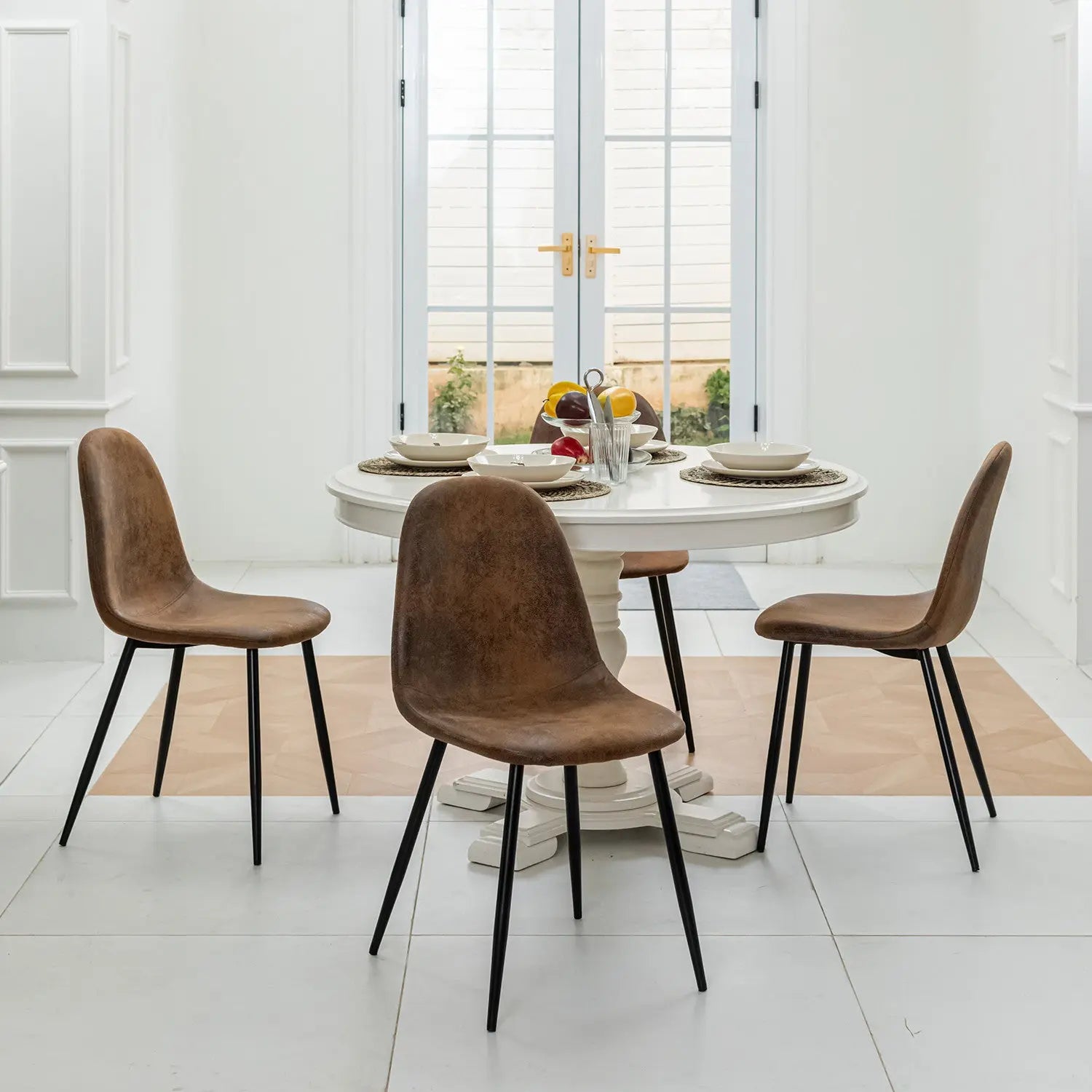 Set of Four Brown and Black Upholstered Suede Dining Side Chairs Homeroots Kitchen & Dining