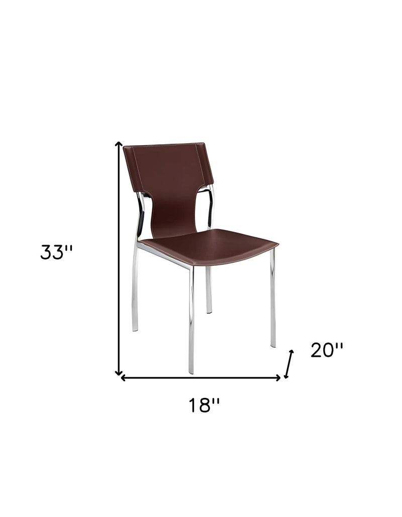 Set of Four Dark Brown and Silver Metal and Leather Dining Side Chairs Homeroots Kitchen & Dining