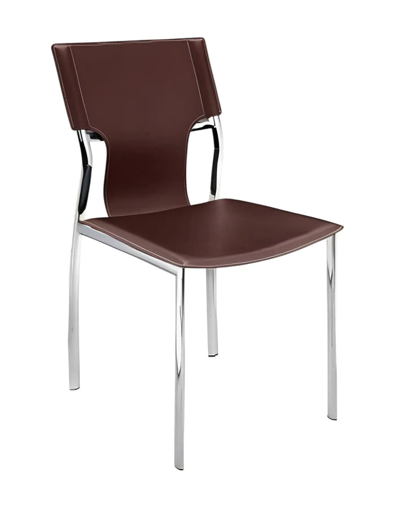 Set of Four Dark Brown and Silver Metal and Leather Dining Side Chairs Homeroots Kitchen & Dining