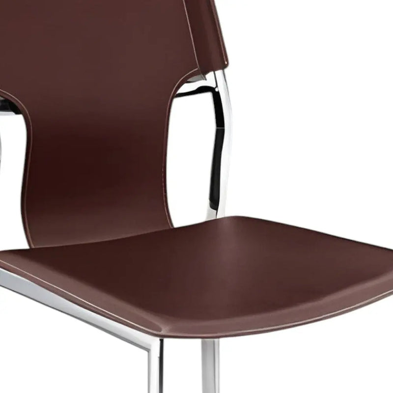Set of Four Dark Brown and Silver Metal and Leather Dining Side Chairs Homeroots Kitchen & Dining