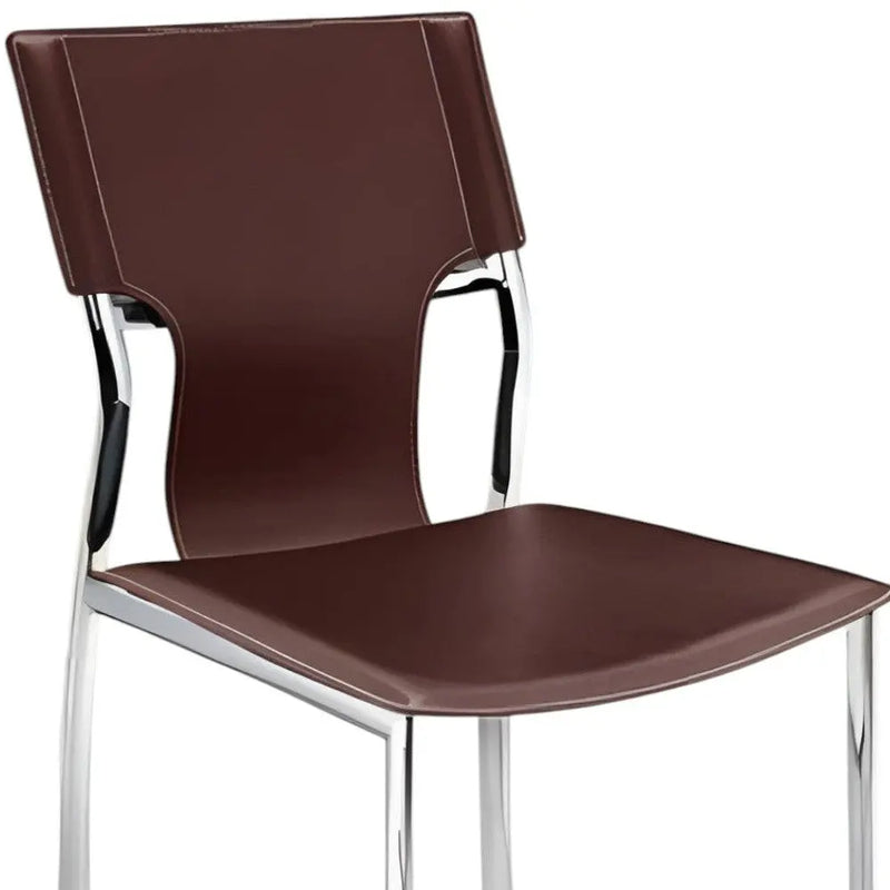 Set of Four Dark Brown and Silver Metal and Leather Dining Side Chairs Homeroots Kitchen & Dining