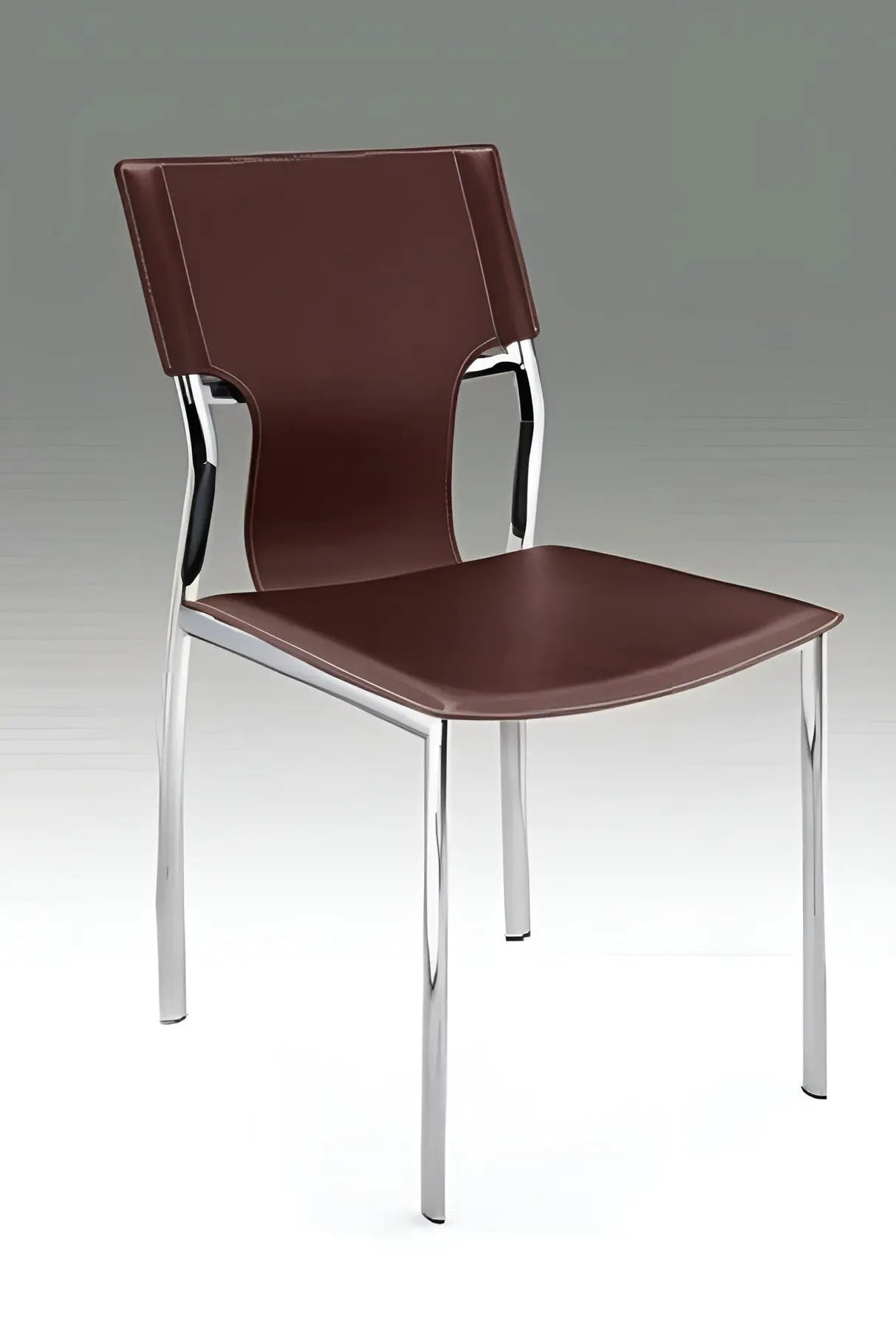 Set of Four Dark Brown and Silver Metal and Leather Dining Side Chairs Homeroots Kitchen & Dining