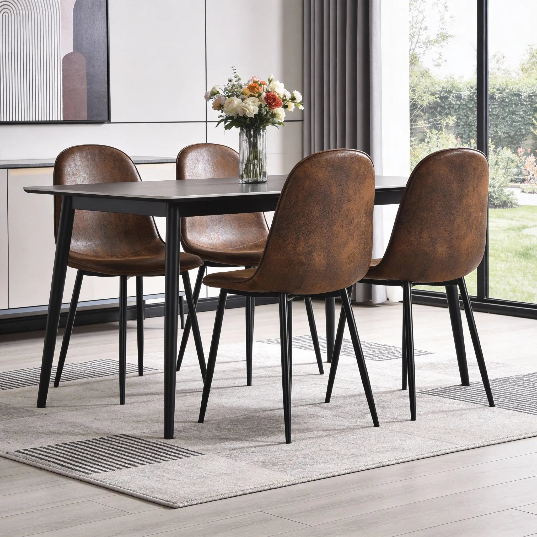 Set of Four Espresso and Black Faux Suede and Steel Dining Side Chairs Homeroots Kitchen & Dining