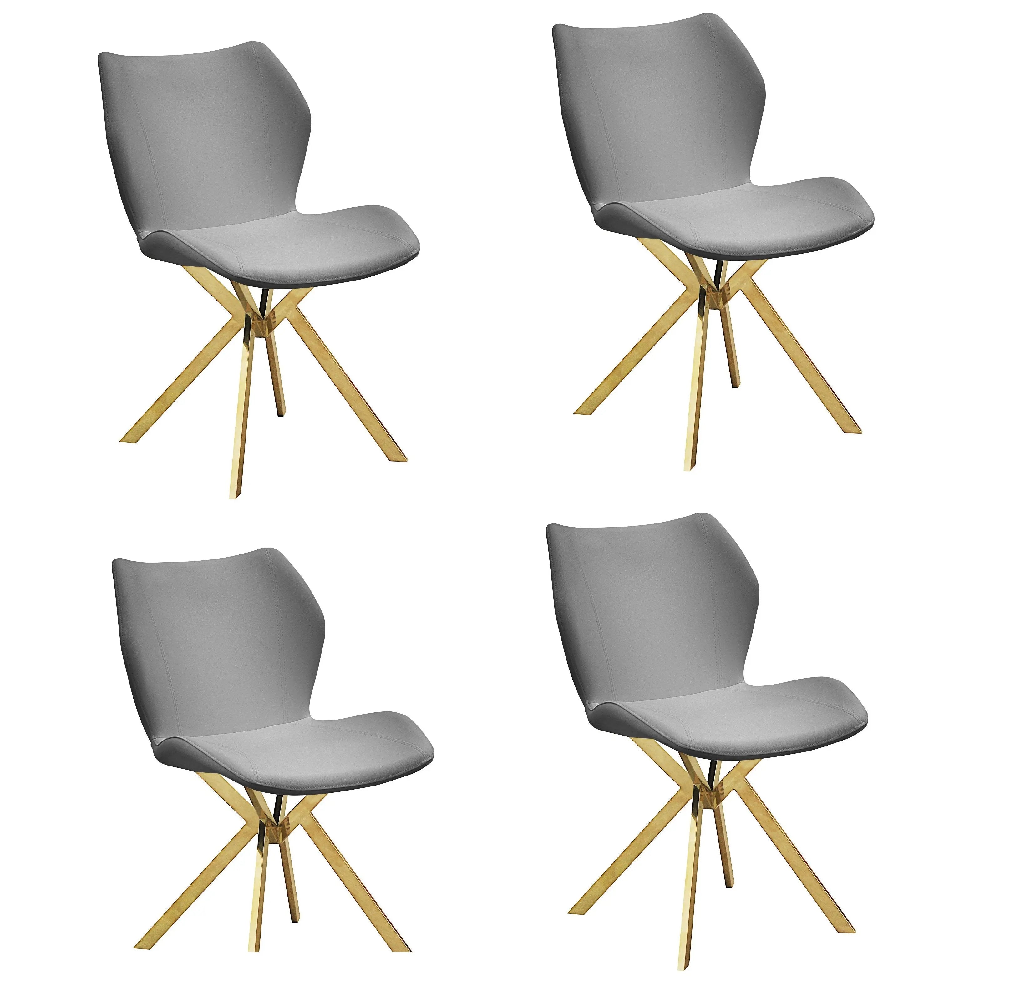 Set of Four Gray and Gold Faux Leather Dining Side Chairs Homeroots Kitchen & Dining