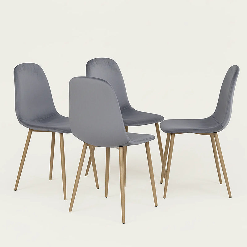 Set of Four Gray and Oak Velvet and Steel Dining Side Chairs Homeroots Kitchen & Dining