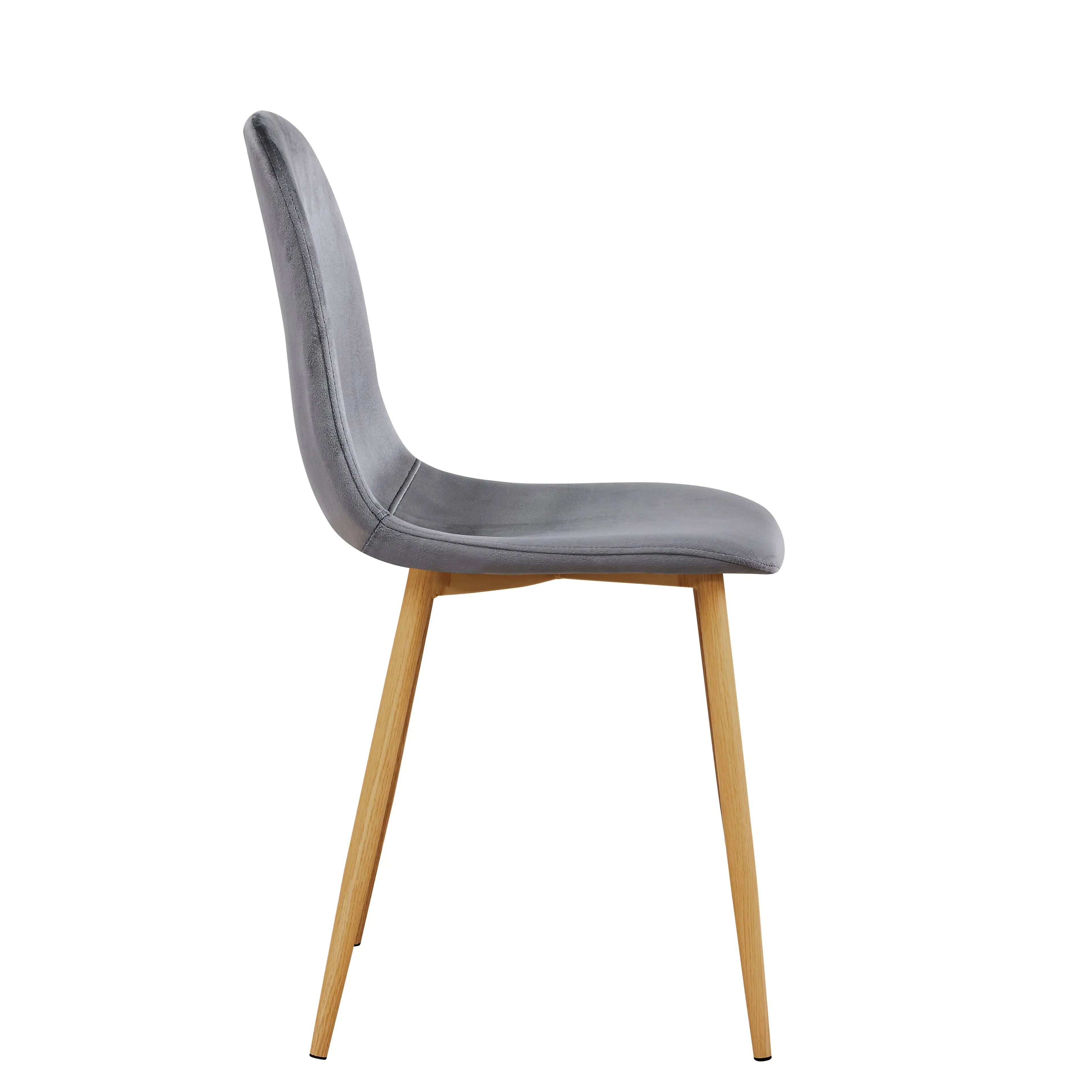 Set of Four Gray and Oak Velvet and Steel Dining Side Chairs Homeroots Kitchen & Dining