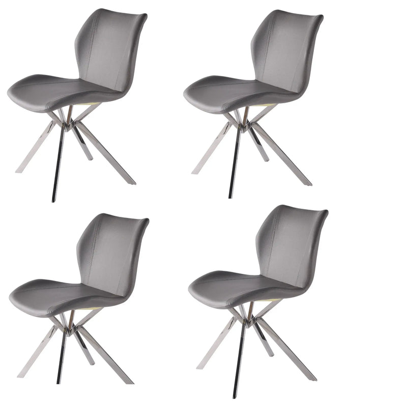 Set of Four Gray and Silver Faux Leather Dining Side Chairs Homeroots Kitchen & Dining