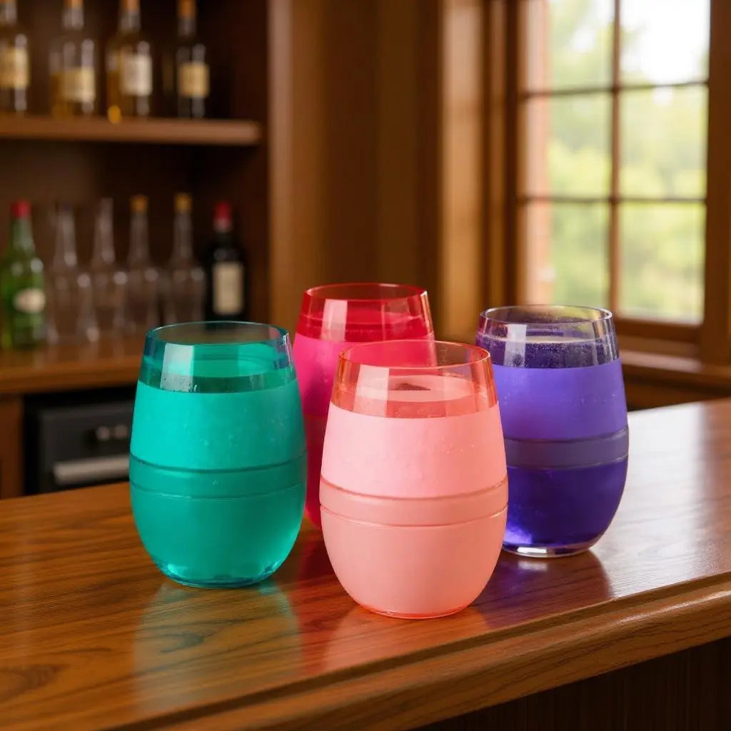 Set of Four Green Pink And Purple Tritan Plastic Convex Curve Shape Stemless All Purpose Wine Glass Homeroots Kitchen & Dining