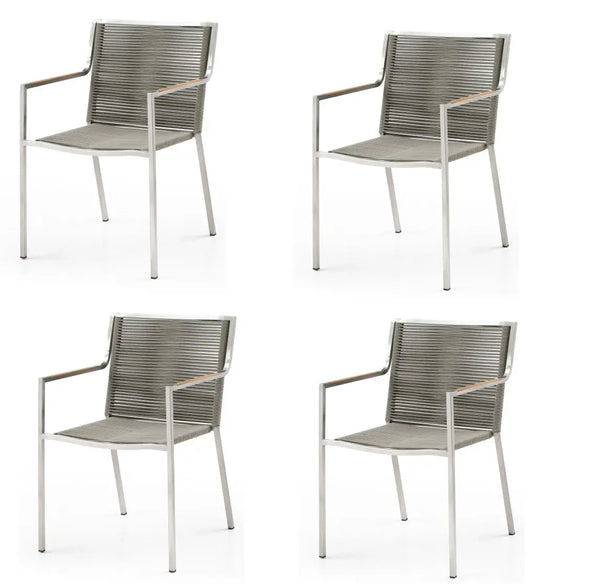 Set of Four Light Brown And Silver Woven Steel Outdoor Arm Chairs Homeroots Outdoor
