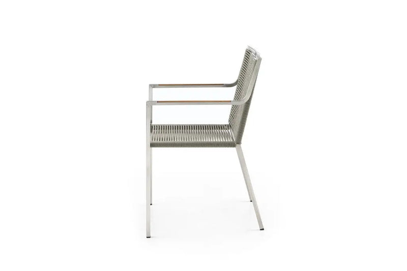 Set of Four Light Brown And Silver Woven Steel Outdoor Arm Chairs Homeroots Outdoor
