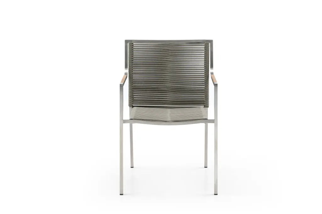 Set of Four Light Brown And Silver Woven Steel Outdoor Arm Chairs Homeroots Outdoor
