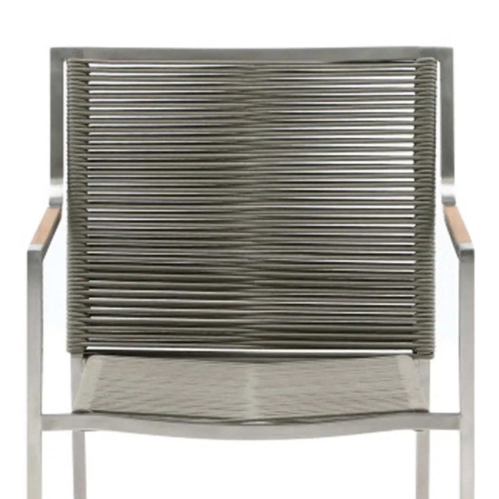 Set of Four Light Brown And Silver Woven Steel Outdoor Arm Chairs Homeroots Outdoor