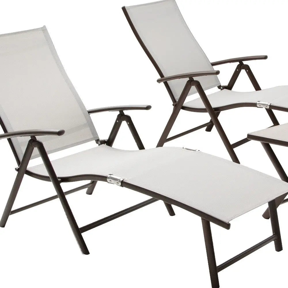 Set of Four Light Gray Steel Outdoor Folding Chaise Lounges Homeroots Outdoor