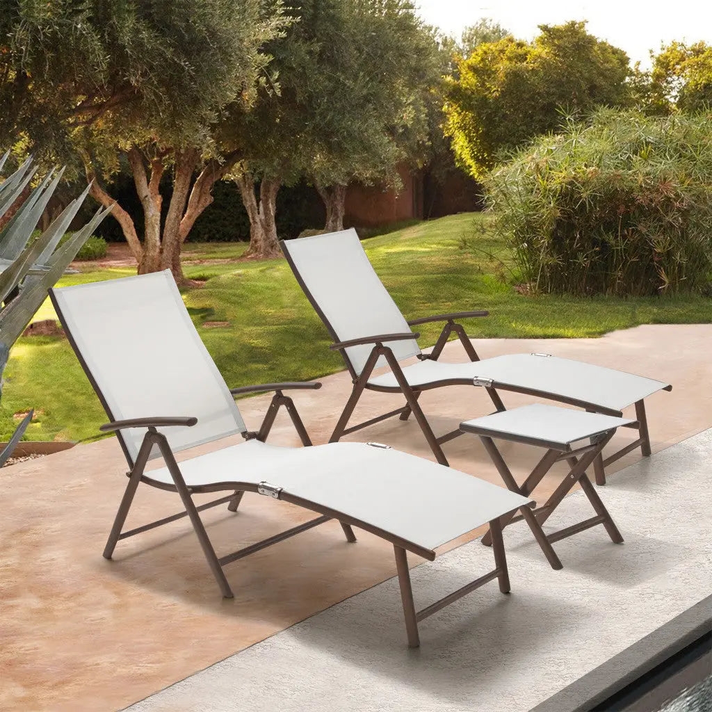 Set of Four Light Gray Steel Outdoor Folding Chaise Lounges Homeroots Outdoor