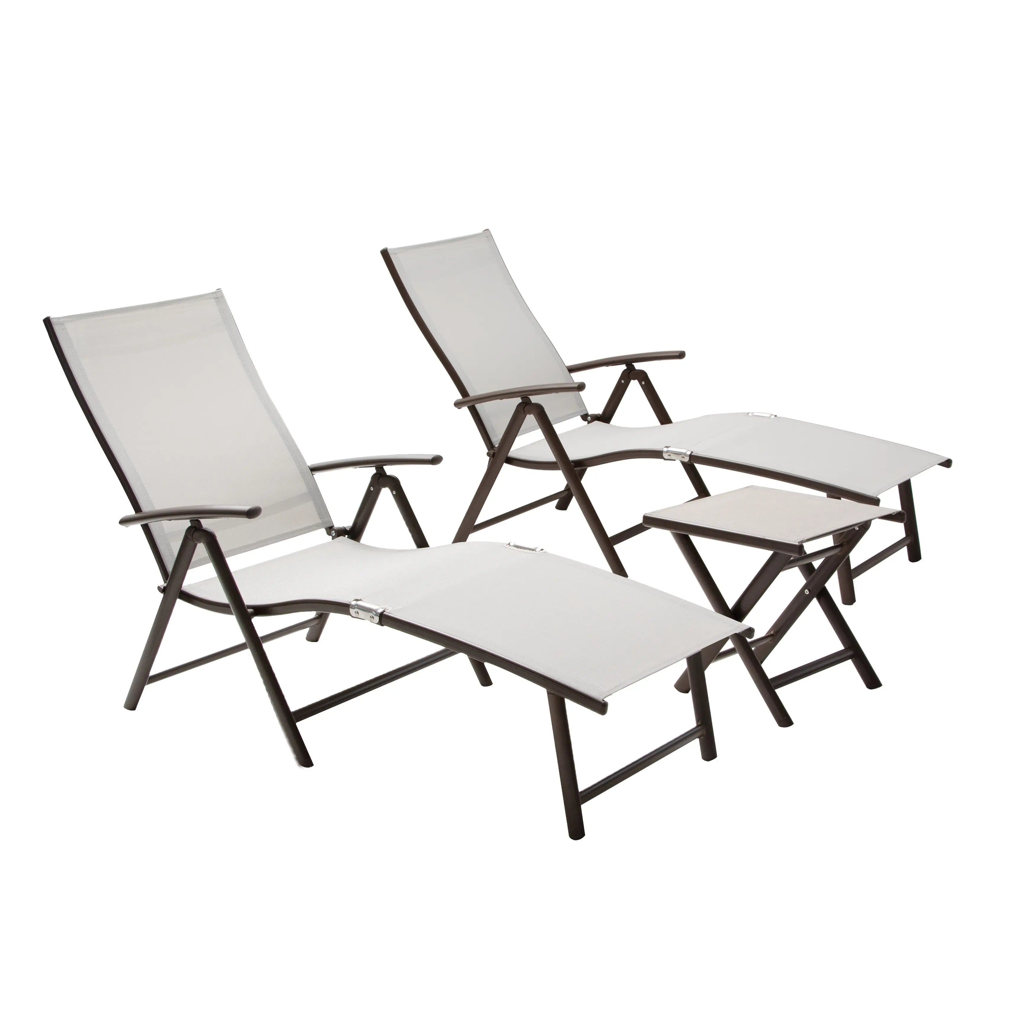 Set of Four Light Gray Steel Outdoor Folding Chaise Lounges Homeroots Outdoor