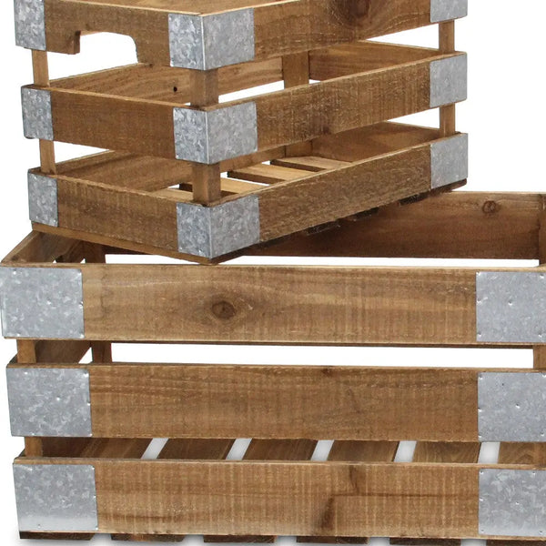 Set of Four Natural Nesting Solid Wood And Metal Crate Homeroots Office