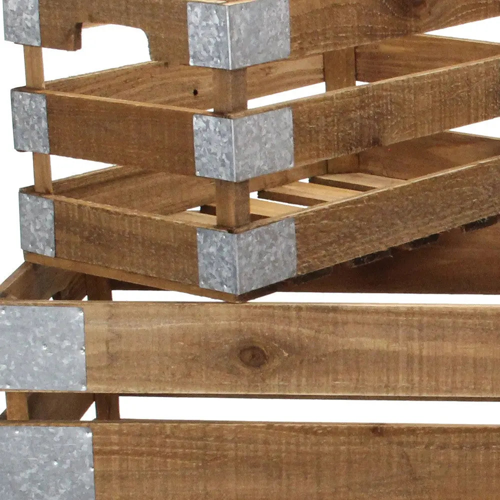 Set of Four Natural Nesting Solid Wood And Metal Crate Homeroots Office