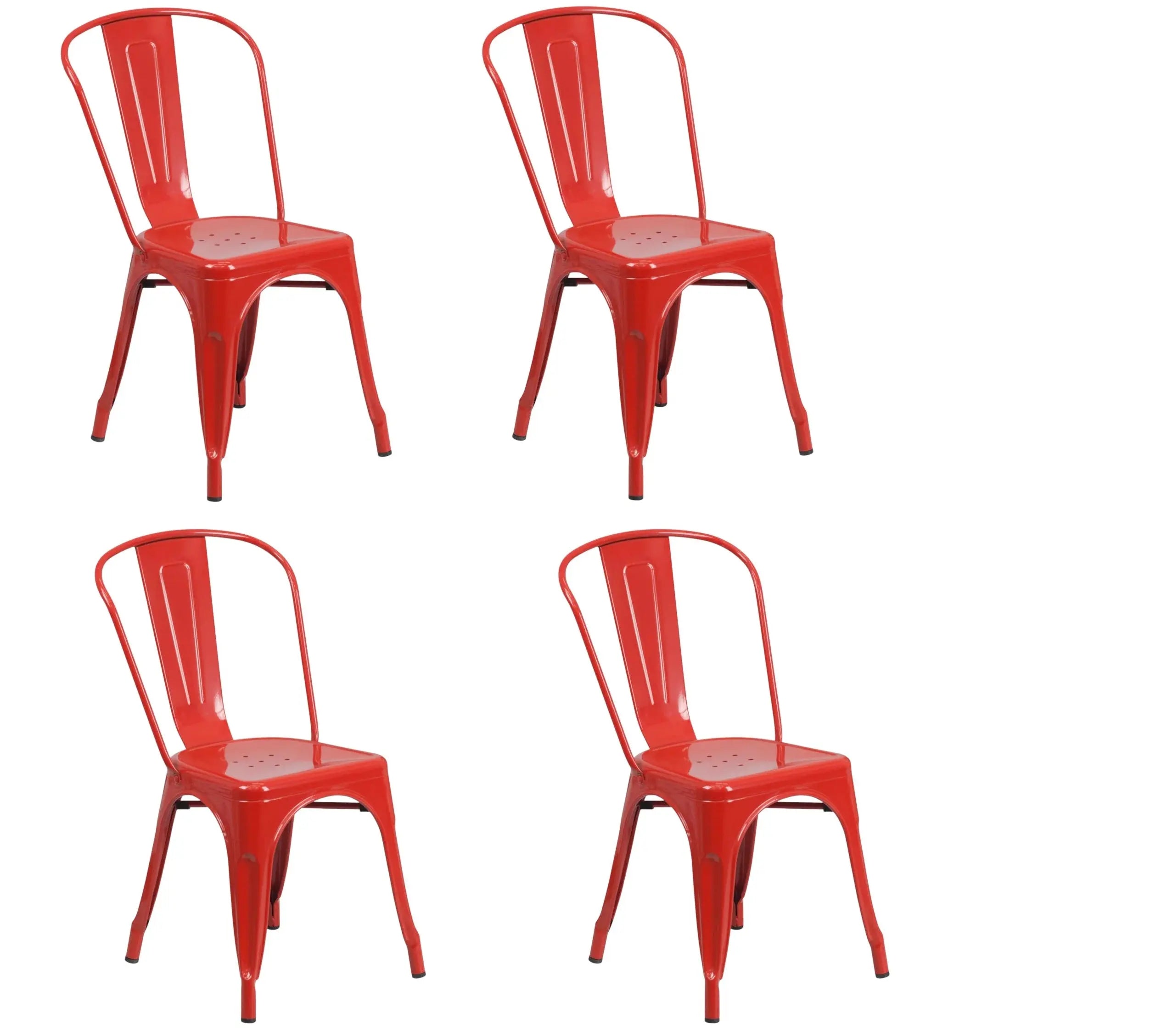Set of Four Red Metal Open Back Dining Side Chairs Homeroots Kitchen & Dining