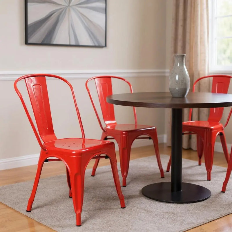 Set of Four Red Metal Open Back Dining Side Chairs Homeroots Kitchen & Dining