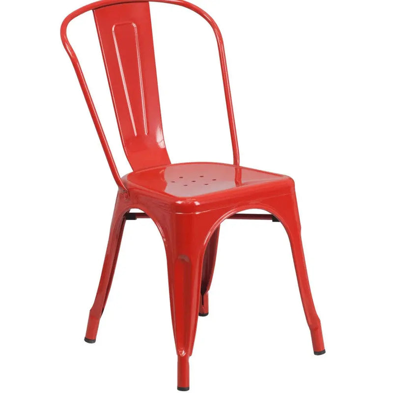 Set of Four Red Metal Open Back Dining Side Chairs Homeroots Kitchen & Dining