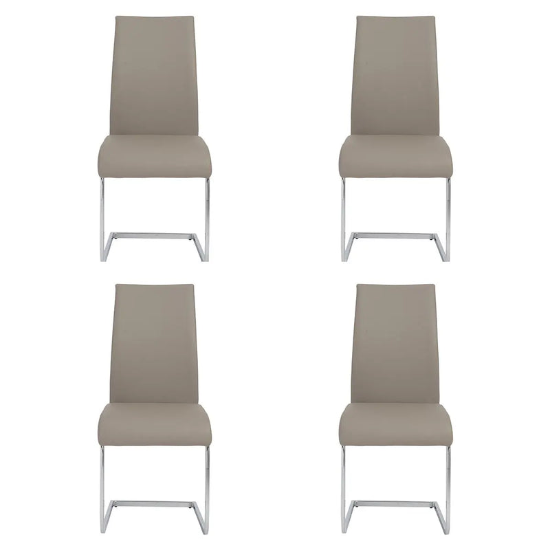 Set of Four Taupe and Silver Upholstered Leather Dining Side Chairs Homeroots Kitchen & Dining
