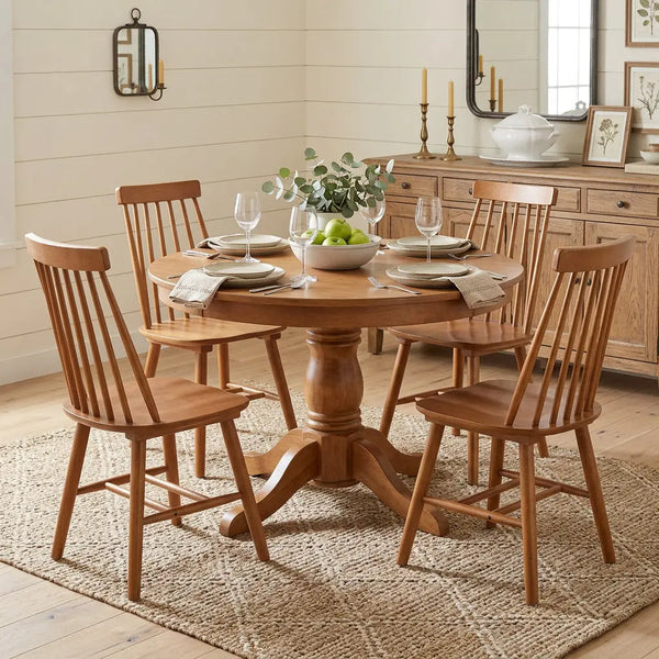 Set of Four Walnut Solid Wood Windsor Back Dining Side Chairs Homeroots Kitchen & Dining