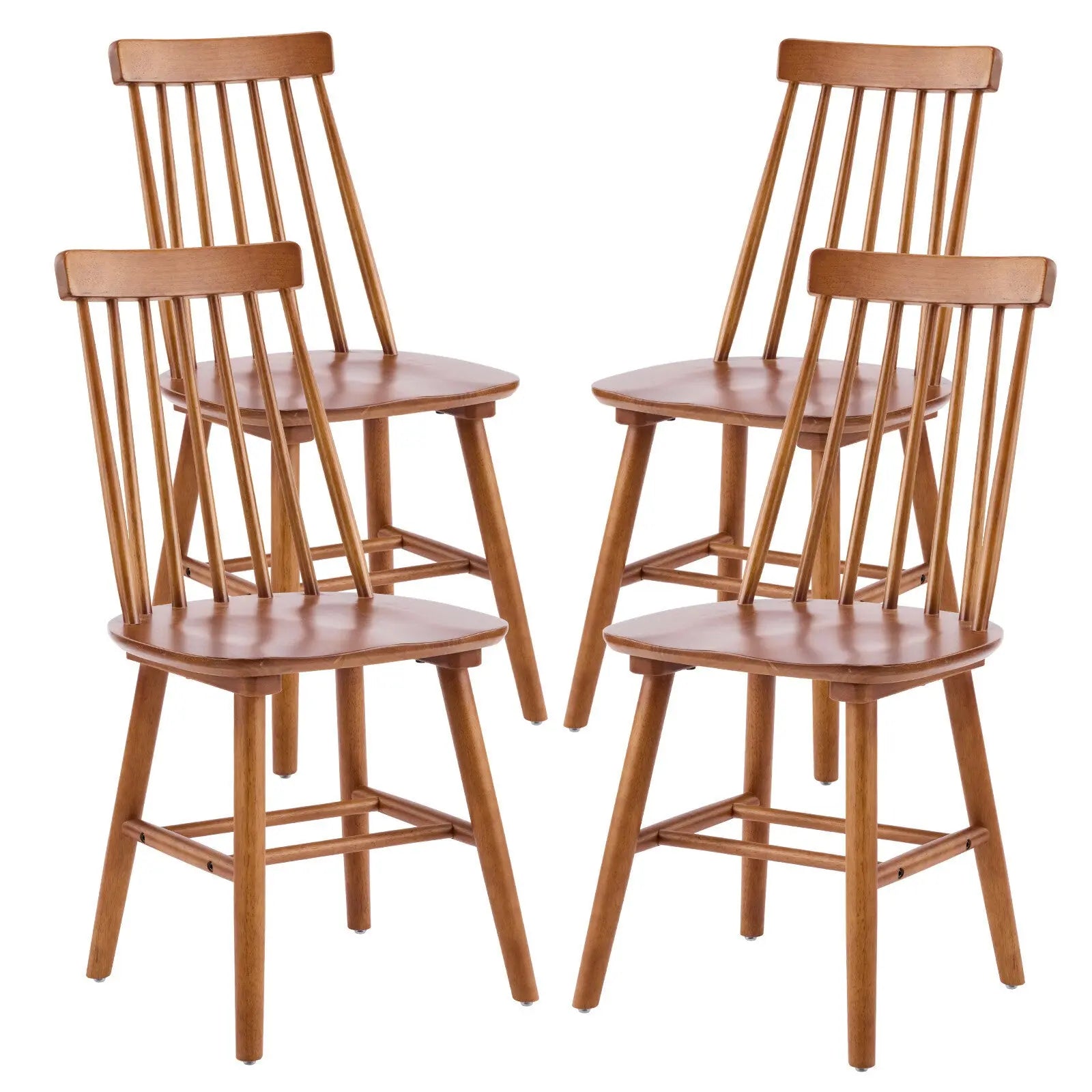 Set of Four Walnut Solid Wood Windsor Back Dining Side Chairs Homeroots Kitchen & Dining