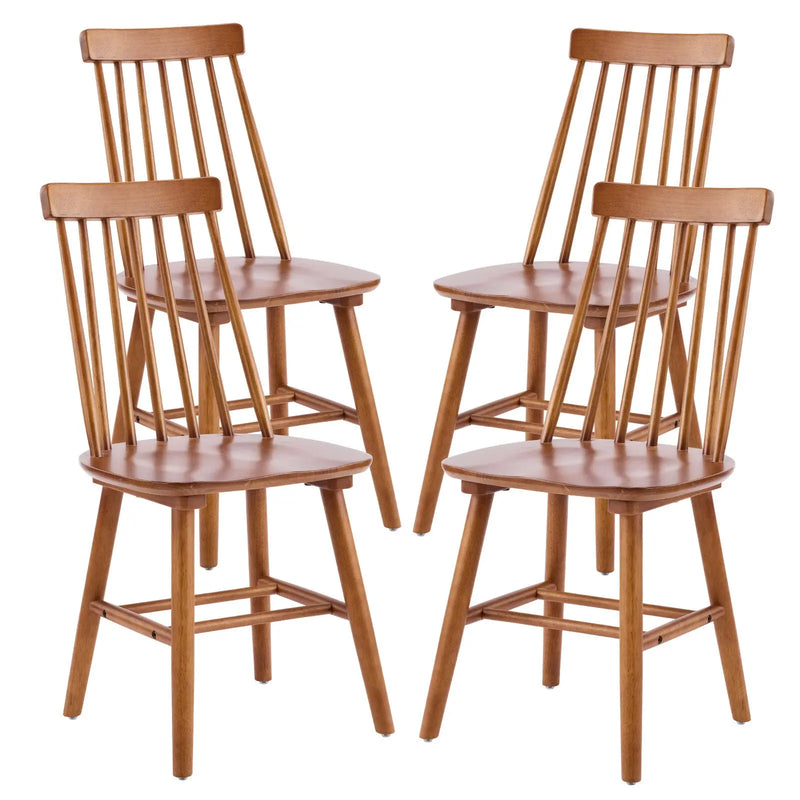 Set of Four Walnut Solid Wood Windsor Back Dining Side Chairs Homeroots Kitchen & Dining