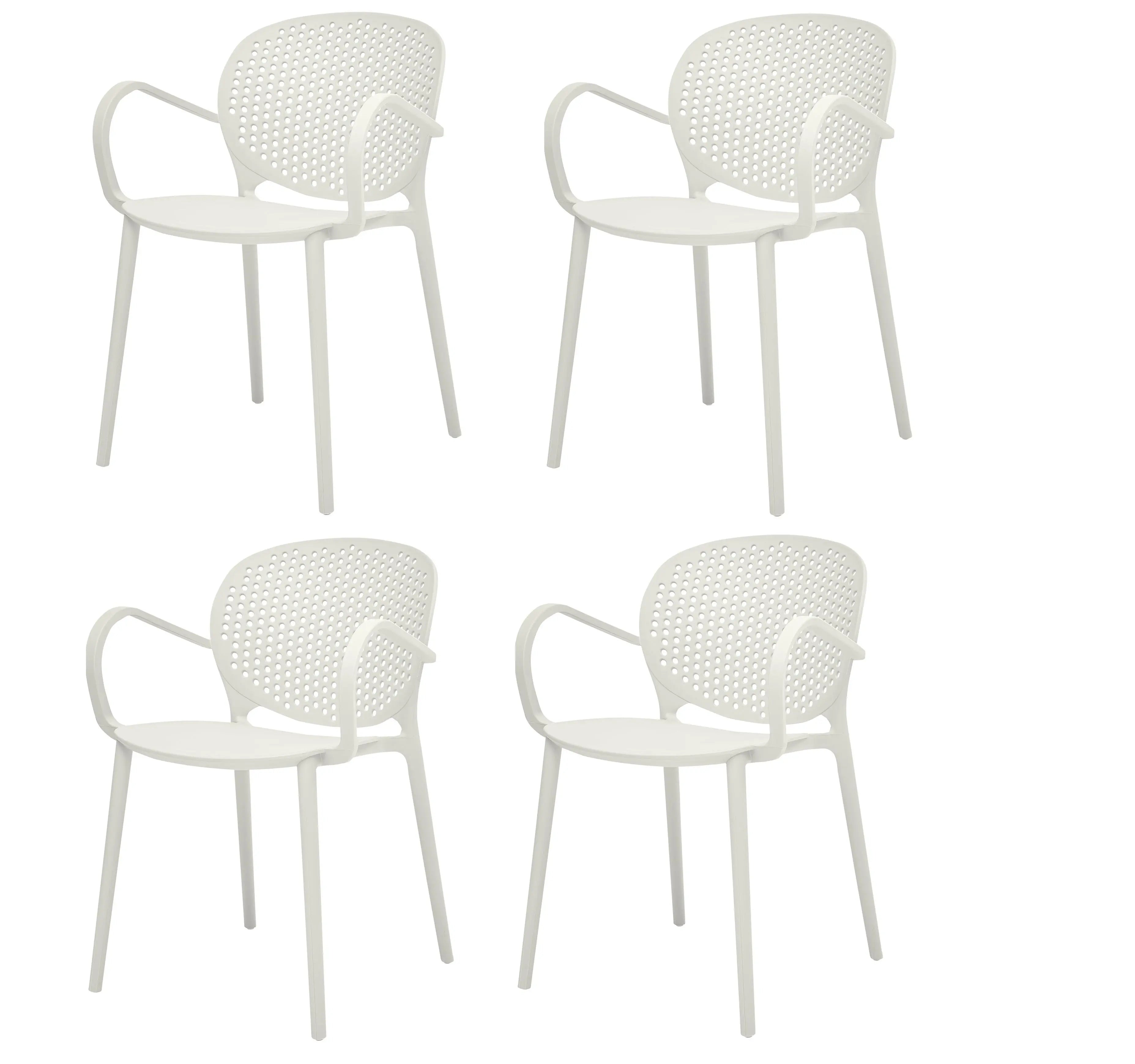 Set of Four White Heavy Duty Plastic Dining Arm Chairs Homeroots Kitchen & Dining