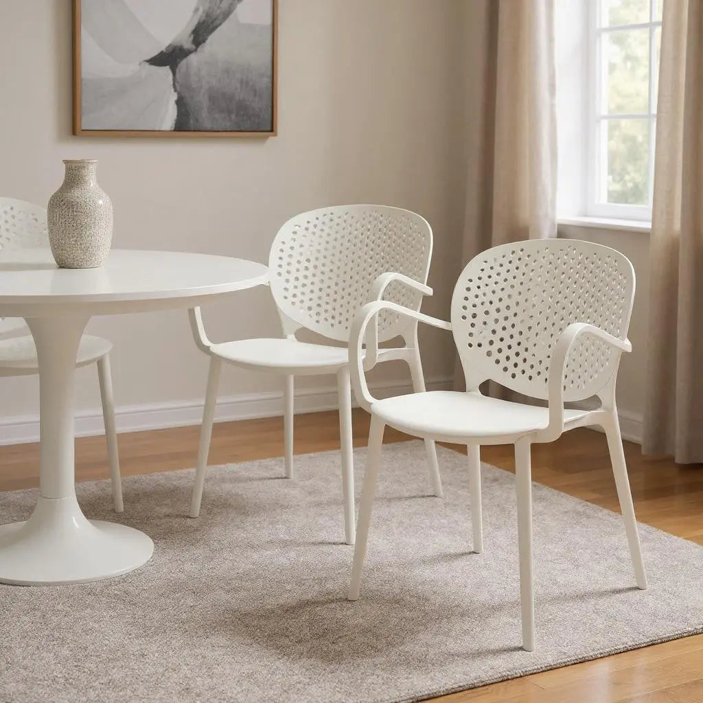 Set of Four White Heavy Duty Plastic Dining Arm Chairs Homeroots Kitchen & Dining