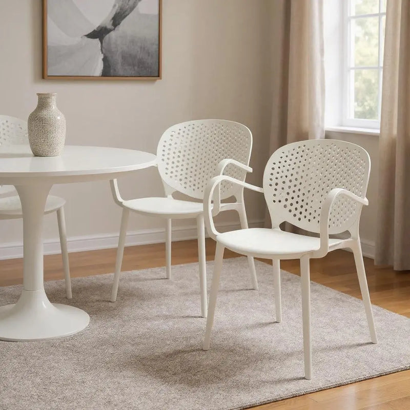 Set of Four White Heavy Duty Plastic Dining Arm Chairs Homeroots Kitchen & Dining