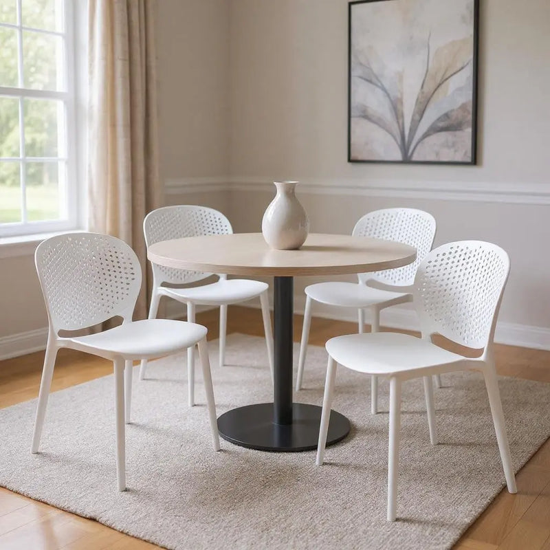 Set of Four White Heavy Duty Plastic Dining Side Chairs Homeroots Kitchen & Dining