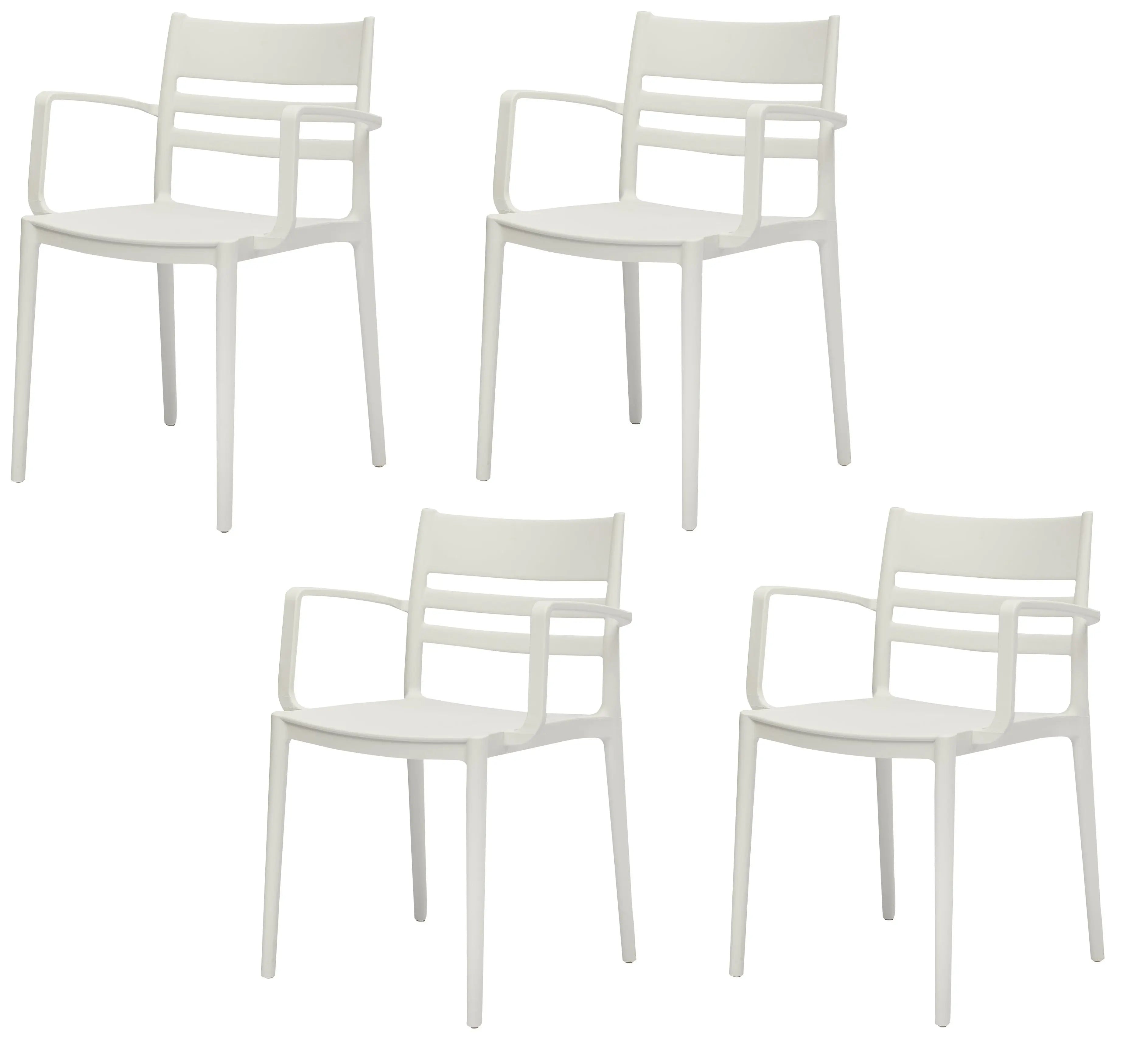 Set of Four White Heavy Duty Plastic Ladder Back Dining Arm Chairs Homeroots Kitchen & Dining