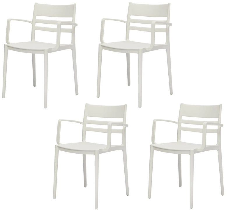 Set of Four White Heavy Duty Plastic Ladder Back Dining Arm Chairs Homeroots Kitchen & Dining
