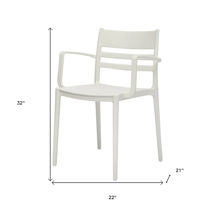 Set of Four White Heavy Duty Plastic Ladder Back Dining Arm Chairs Homeroots Kitchen & Dining