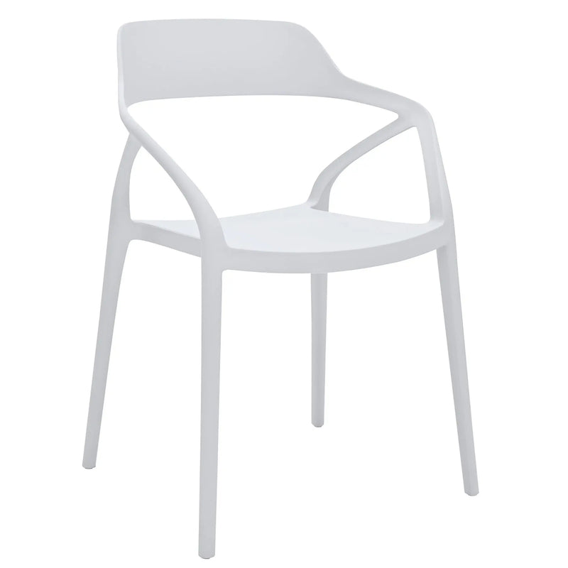 Set of Four White Heavy Duty Plastic Open Back Dining Arm Chairs Homeroots Kitchen & Dining
